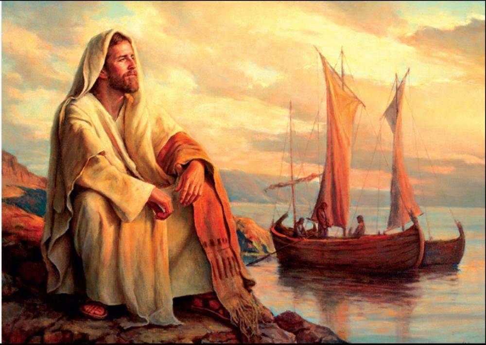 Amazon.com: Jesús sentado en el mar pensando en un barco Religioso